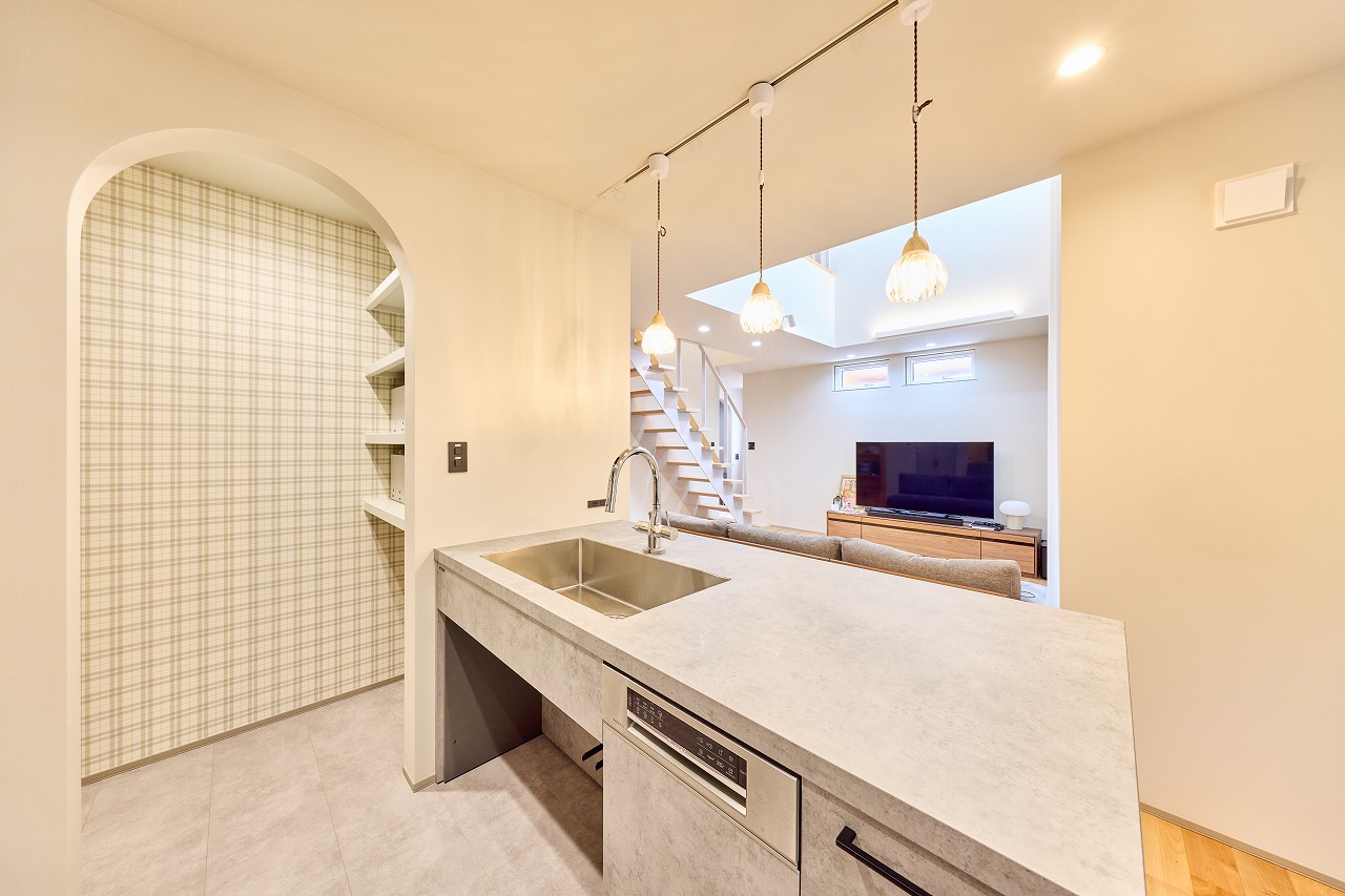 リビング グラフテクト キッチン パントリー 白 おしゃれ アーチ